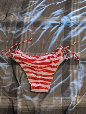 Red & White Striped Tie-Side Bikini Bottom